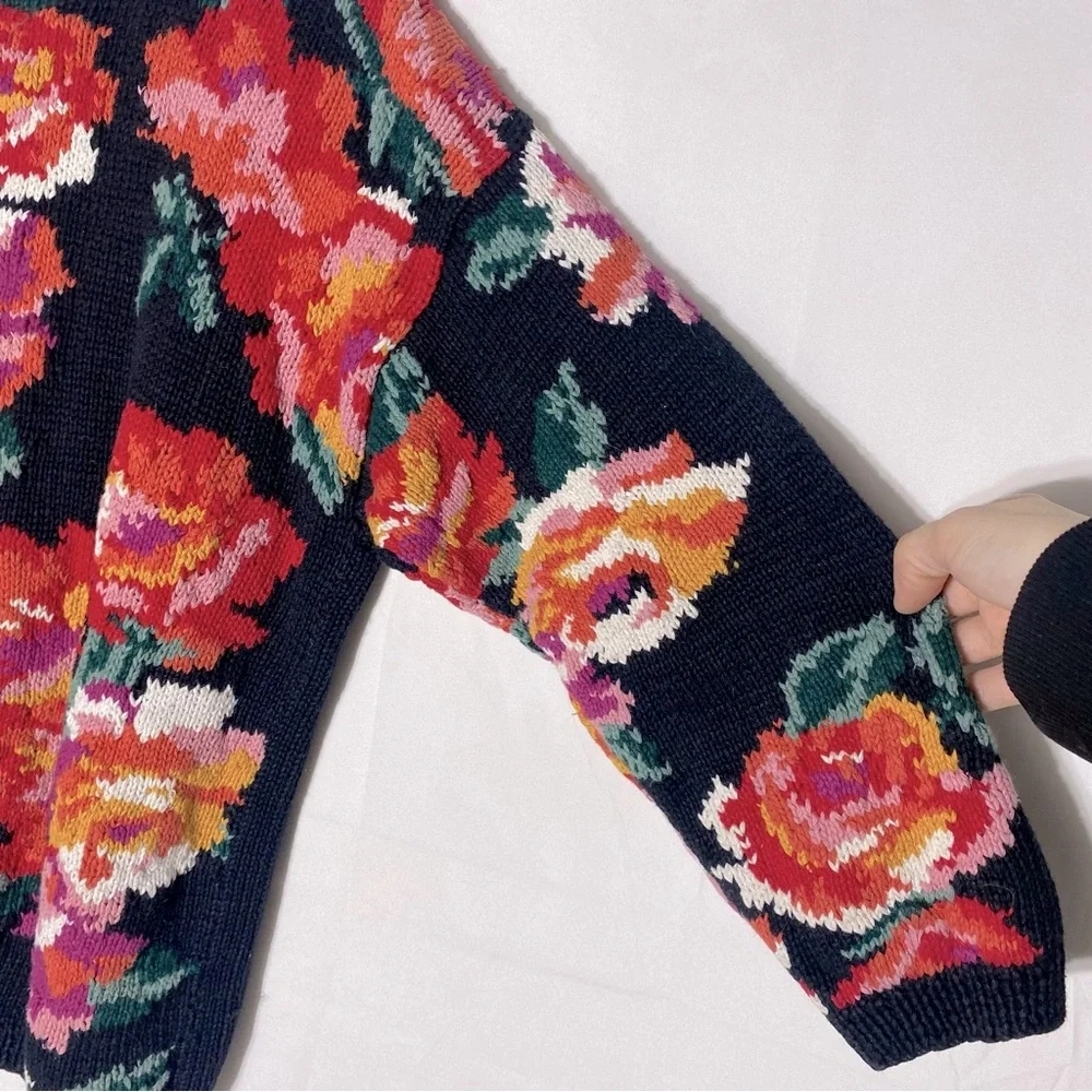 Vintage Paul Harris Ramie Cotton Floral Knit Crew Neck Sweater M Cottagecore - Picture 12 of 16